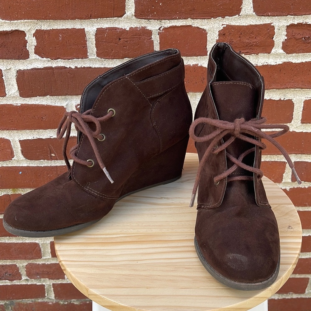 Brown Suede Wedge Bootie